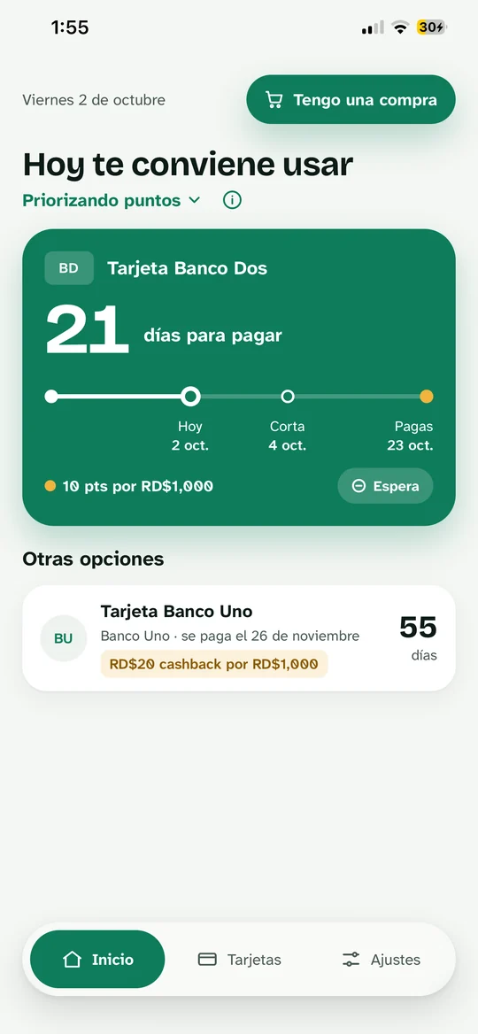 Inicio de Tino priorizando puntos